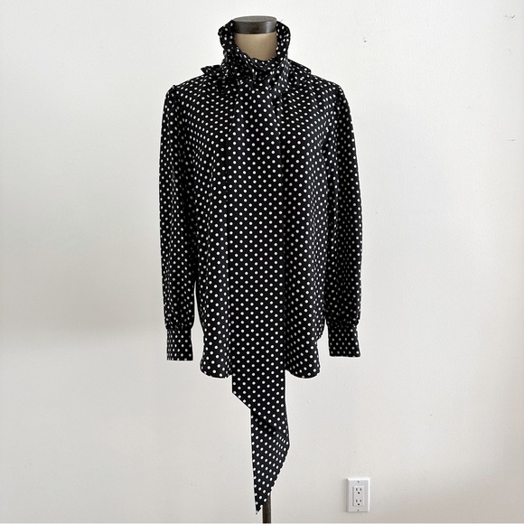 Marc Jacobs Black & White 100% Silk Polka Dot Blouse Size 6 - Picture 4 of 5